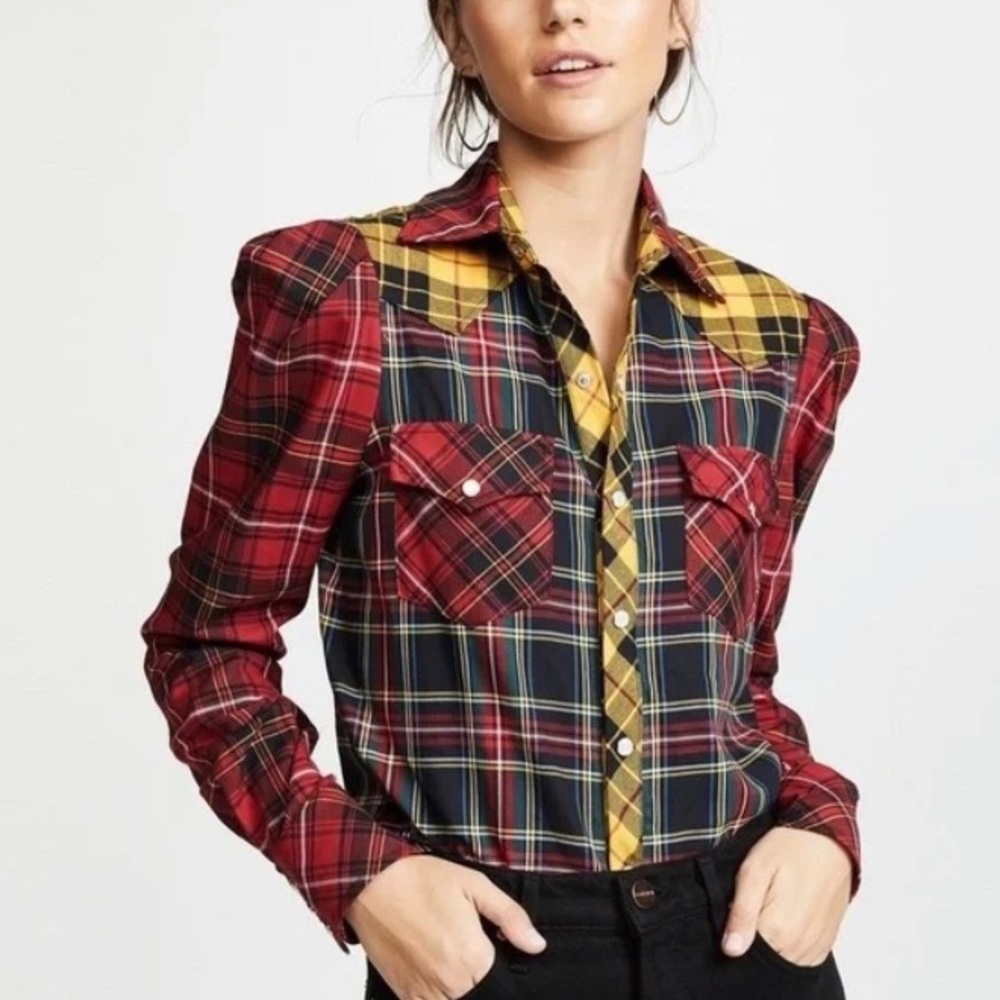 PETERSYN ALDRICH TARTAN COLOR BUTTON SNAP CLOSURE COTTON SHIRT SIZE XS
